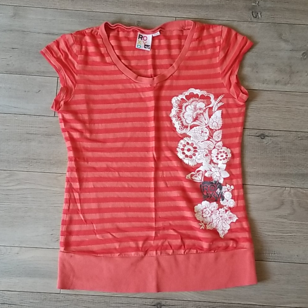 Roxy Surf Striped Floral Tee Medium